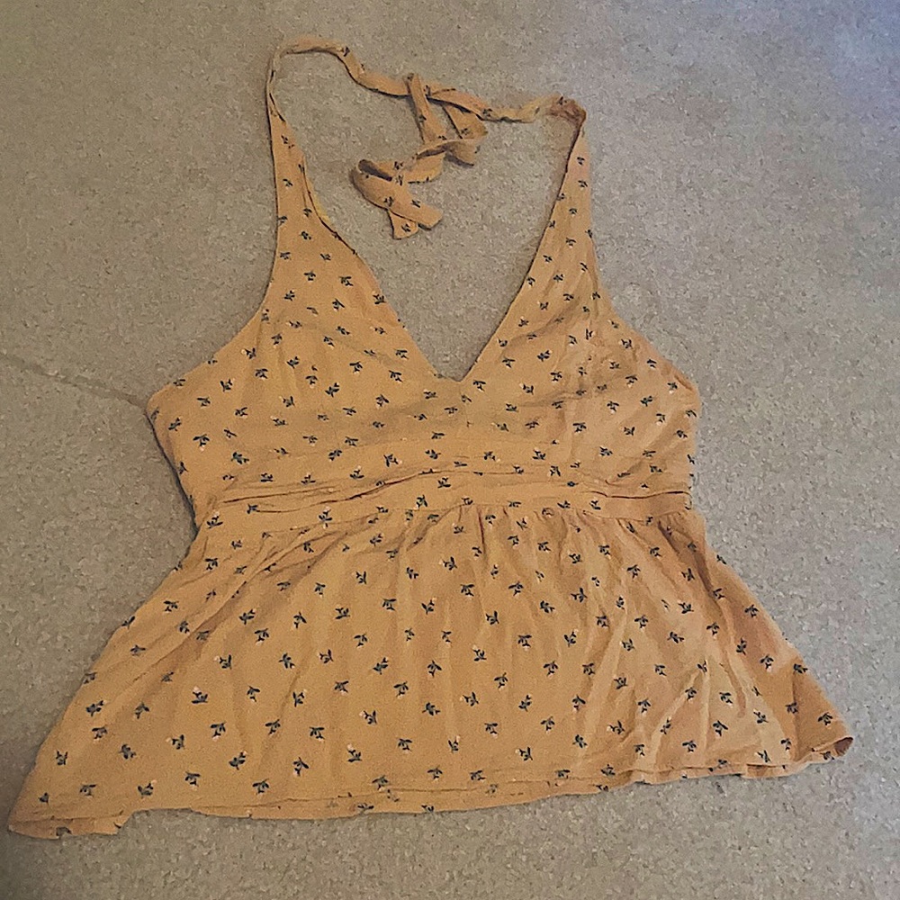 Floral mustard halter crop top